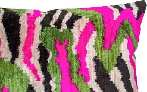 Green Pink Ikat Velvet Cushion Cover Bold Abstract Decorative Pillow in Saudi Arabia