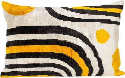 Yellow Black Ikat Velvet Pillow Cover Modern Geometric Decorative Cushion in Saudi Arabia
