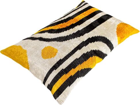 Yellow Black Ikat Velvet Pillow Cover Modern Geometric Decorative Cushion in Saudi Arabia