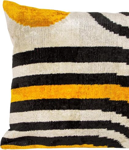 Yellow Black Ikat Velvet Pillow Cover Modern Geometric Decorative Cushion in Saudi Arabia