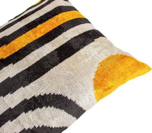 Yellow Black Ikat Velvet Pillow Cover Modern Geometric Decorative Cushion in Saudi Arabia