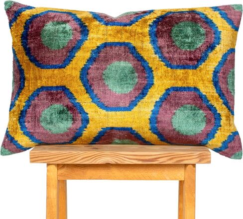 الخردل متعدد الألوان Ikat وسادة مخملية نمط دائري وسادة وسادة رمية‏ مزخرفة 12x20 Boho Home Accent in Saudi Arabia