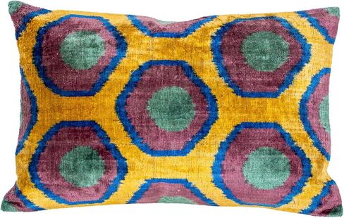 الخردل متعدد الألوان Ikat وسادة مخملية نمط دائري وسادة وسادة رمية‏ مزخرفة 12x20 Boho Home Accent in Saudi Arabia