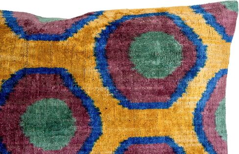 الخردل متعدد الألوان Ikat وسادة مخملية نمط دائري وسادة وسادة رمية‏ مزخرفة 12x20 Boho Home Accent in Saudi Arabia