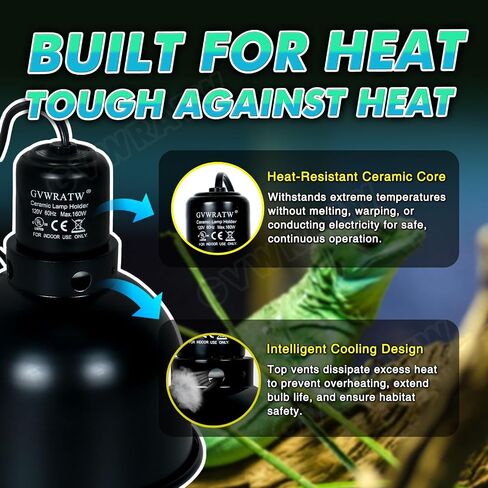 Reptile Light Fixture with Dimming Thermostat, Deep Dome Lamp Fixture with Temperature Controller for Reptile Heat Lamp Bulb, Max 160W. in Saudi Arabia