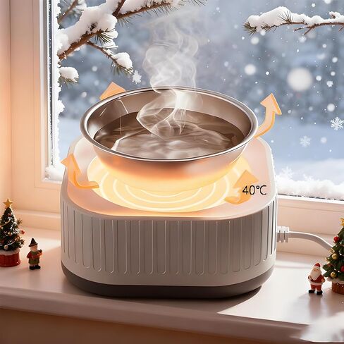 Heated Pet Bowl, 220ml Auto Thermostatic (95-104° F) Heated Water Bowl for Cats & Dogs, IP67 Waterproof Heated Dog Bowl with Anti-Chew Cord for Outdoor Winter Use (Chicken, Rabbit) (Yellow & White) in Kuwait