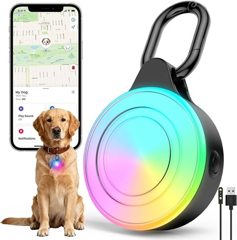 جهاز تعقب GPS 2 في 1 ومصباح للكلاب - مصباح LED ذكي لتتبع الحيوانات الأليفة لنظام iOS فقط - مصباح طوق للكلاب مقاوم للماء IP68 قابل لإعادة الشحن مع 6 أوضاع للمشي ليلاً - يعمل مع Apple Find My، بدون اشتراك in Kuwait