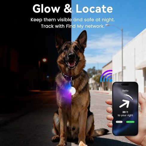 جهاز تعقب GPS 2 في 1 ومصباح للكلاب - مصباح LED ذكي لتتبع الحيوانات الأليفة لنظام iOS فقط - مصباح طوق للكلاب مقاوم للماء IP68 قابل لإعادة الشحن مع 6 أوضاع للمشي ليلاً - يعمل مع Apple Find My، بدون اشتراك in Kuwait