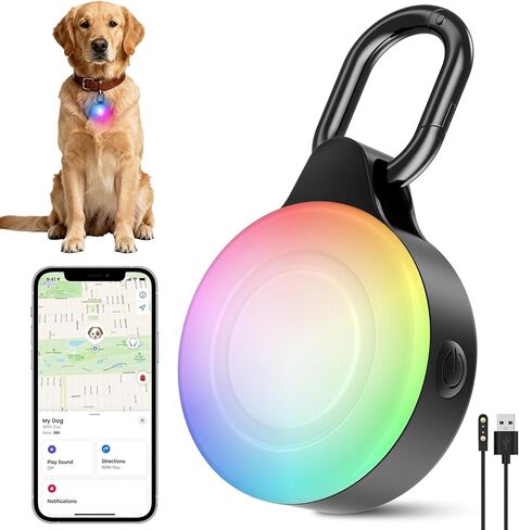 جهاز تعقب الكلاب 2 في 1 بنظام تحديد المواقع العالمي (GPS) | ضوء LED لتتبع الحيوانات الأليفة الذكي لنظام iOS فقط | IP68 مقاوم للماء | 6 أوضاع إضاءة لطوق الكلب للمشي ليلاً والتخييم | يعمل مع Apple Find My، بدون اشتراك in Kuwait