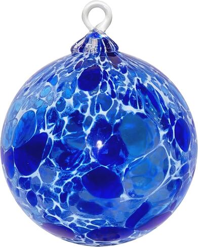 Ornament, Handmade Blown Glass, Hanging Tree Holiday Décor, Sun Catcher, Witches Ball, Gazing Orb, Friendship Keepsake, Window Color. (Blue White Powder) in Saudi Arabia