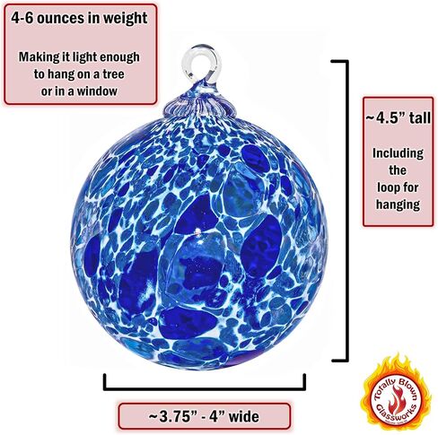 Ornament, Handmade Blown Glass, Hanging Tree Holiday Décor, Sun Catcher, Witches Ball, Gazing Orb, Friendship Keepsake, Window Color. (Blue White Powder) in Saudi Arabia
