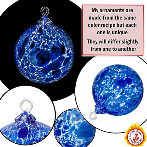 Ornament, Handmade Blown Glass, Hanging Tree Holiday Décor, Sun Catcher, Witches Ball, Gazing Orb, Friendship Keepsake, Window Color. (Blue White Powder) in Saudi Arabia