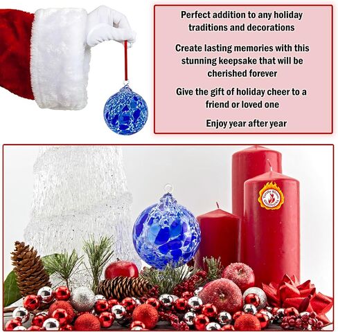 Ornament, Handmade Blown Glass, Hanging Tree Holiday Décor, Sun Catcher, Witches Ball, Gazing Orb, Friendship Keepsake, Window Color. (Blue White Powder) in Saudi Arabia