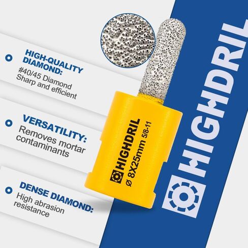 HIGHDRIL Diamond Mortar Raking Bit for Old Mortar,Blown,Damaged Bricks | 2pcs 5/16" x 1" (8mm x 25mm) 5/8-11 Thread Diamond Mortar Router for Old Mortar,Blown,Damaged Bricks or Natural Stone Removal in Saudi Arabia