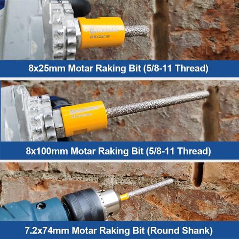 HIGHDRIL Diamond Mortar Raking Bit for Old Mortar,Blown,Damaged Bricks | 2pcs 5/16" x 1" (8mm x 25mm) 5/8-11 Thread Diamond Mortar Router for Old Mortar,Blown,Damaged Bricks or Natural Stone Removal in Saudi Arabia