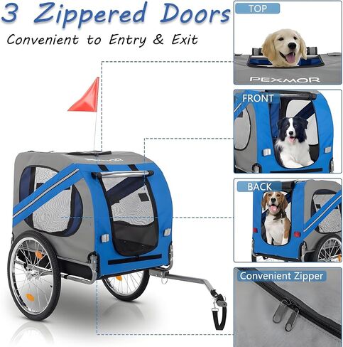 مقطورة دراجة للكلاب، حاملة الحيوانات الأليفة للكلاب، مقطورة دراجة كبيرة للكلاب، مناسبة للحيوانات الأليفة الكبيرة والمتوسطة والصغيرة، حاملة للكلاب، مع 3 أبواب، عجلات من الألومنيوم، علم السلامة، قابلة للطي للتخزين، 66 رطلاً in Kuwait