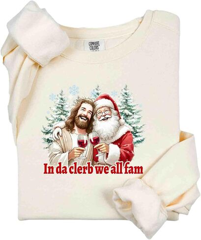 ألوان مريحة، سويت شيرت In Da Clerb We All Fam Jesus، قميص Coquette، تي شيرت نسائي للعطلات، قميص عطلة ريترو، تي شيرت للحفلات in Saudi Arabia