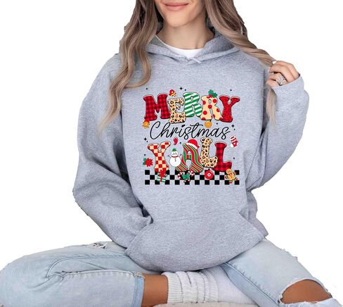 سويت شيرت Merry Christmas Y'all، قميص Merry Christmas Yall، قمصان Merry Cute Family المتوافقة مع عيد الميلاد in Saudi Arabia