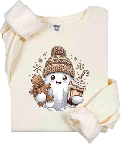 Comfort Colors, Christmas Cute Ghost Sweatshirt, Cute Ghost Gift, Ghost Iced Coffee Sweatshirt, Christmas Coffee Shirt in Saudi Arabia