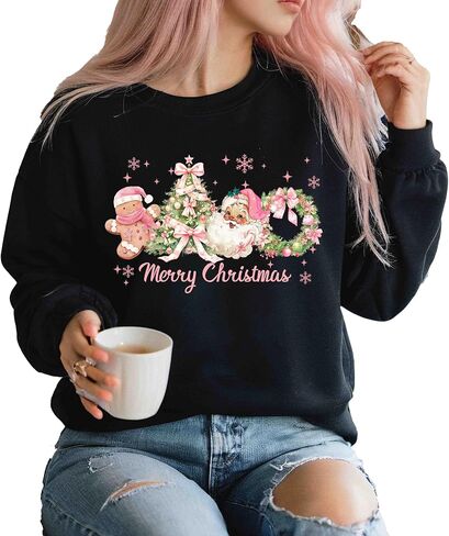 Merry Christmas Sweatshirt, Pink Santa, Gingerbread Tree in Saudi Arabia
