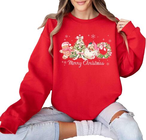 Merry Christmas Sweatshirt, Pink Santa, Gingerbread Tree in Saudi Arabia