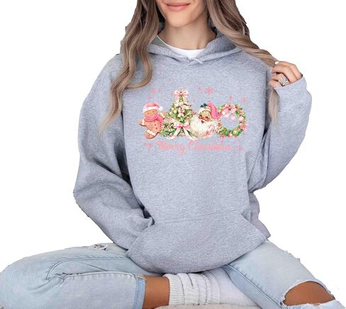 Merry Christmas Sweatshirt, Pink Santa, Gingerbread Tree in Saudi Arabia