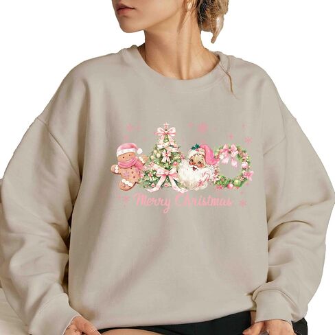 Merry Christmas Sweatshirt, Pink Santa, Gingerbread Tree in Saudi Arabia
