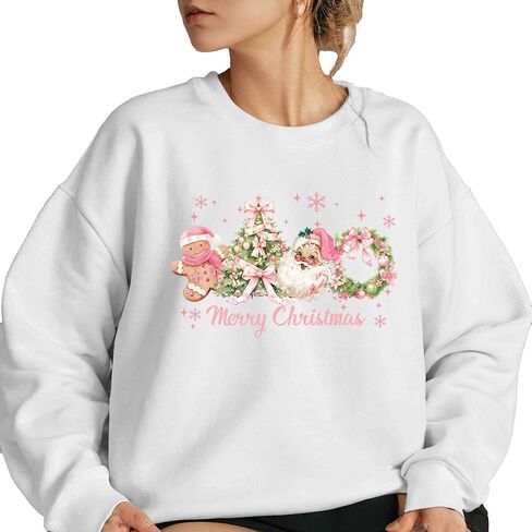 Merry Christmas Sweatshirt, Pink Santa, Gingerbread Tree in Saudi Arabia