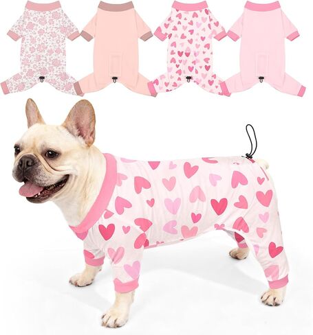 Bienbee Dog Pajamas, 4 Pack Cute Soft Dog Puppy Clothes Dogs Pjs Onesies Jammies Outfit Adjustable Breathable & Stretchy Clothes for Small Medium Large Dogs Girl Boy Puppy-M in Kuwait
