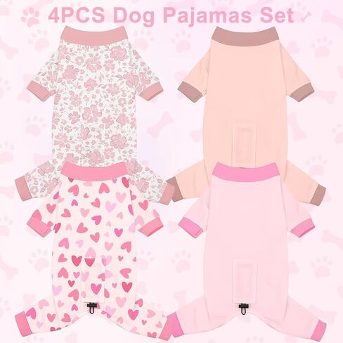 Bienbee Dog Pajamas, 4 Pack Cute Soft Dog Puppy Clothes Dogs Pjs Onesies Jammies Outfit Adjustable Breathable & Stretchy Clothes for Small Medium Large Dogs Girl Boy Puppy-M in Kuwait