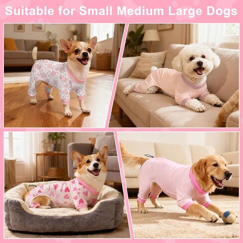 Bienbee Dog Pajamas, 4 Pack Cute Soft Dog Puppy Clothes Dogs Pjs Onesies Jammies Outfit Adjustable Breathable & Stretchy Clothes for Small Medium Large Dogs Girl Boy Puppy-M in Kuwait