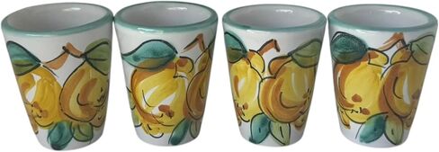 Hand Painted Italian Ceramic Shot Glasses Set of 4, 1.2 oz Lemon Limoncello Cups, Ceramic Shot Glass with Green Rim, Mediterranean Pottery Drinkware, Handmade Tequila & Tasting Cups in Saudi Arabia