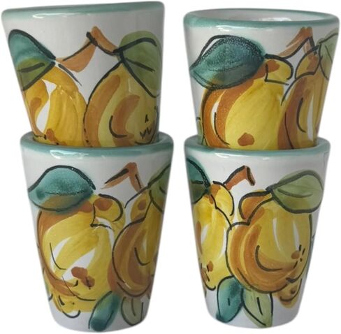 Hand Painted Italian Ceramic Shot Glasses Set of 4, 1.2 oz Lemon Limoncello Cups, Ceramic Shot Glass with Green Rim, Mediterranean Pottery Drinkware, Handmade Tequila & Tasting Cups in Saudi Arabia
