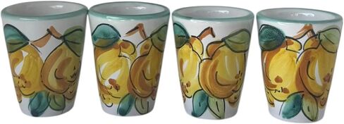 Hand Painted Italian Ceramic Shot Glasses Set of 4, 1.2 oz Lemon Limoncello Cups, Ceramic Shot Glass with Green Rim, Mediterranean Pottery Drinkware, Handmade Tequila & Tasting Cups in Saudi Arabia