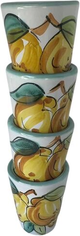 Hand Painted Italian Ceramic Shot Glasses Set of 4, 1.2 oz Lemon Limoncello Cups, Ceramic Shot Glass with Green Rim, Mediterranean Pottery Drinkware, Handmade Tequila & Tasting Cups in Saudi Arabia