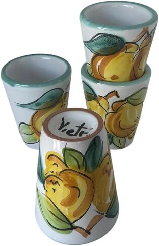 Hand Painted Italian Ceramic Shot Glasses Set of 4, 1.2 oz Lemon Limoncello Cups, Ceramic Shot Glass with Green Rim, Mediterranean Pottery Drinkware, Handmade Tequila & Tasting Cups in Saudi Arabia