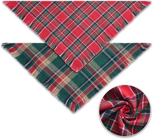 2 PCS Christmas Dog Bandanas with Tassels, Two-Sided Classic Red & Green Plaid Dog Apparel & Accessories, Trendy & Country Triangle Holiday Pet Scarf & Photo Prop for Medium, Large Dogs(Large) in Saudi Arabia