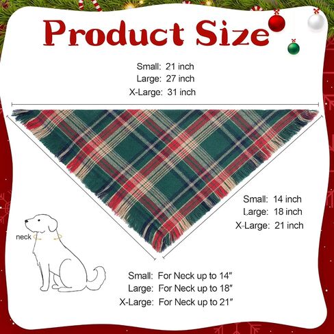 2 PCS Christmas Dog Bandanas with Tassels, Two-Sided Classic Red & Green Plaid Dog Apparel & Accessories, Trendy & Country Triangle Holiday Pet Scarf & Photo Prop for Medium, Large Dogs(Large) in Saudi Arabia