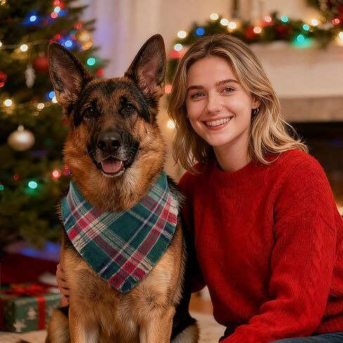 2 PCS Christmas Dog Bandanas with Tassels, Two-Sided Classic Red & Green Plaid Dog Apparel & Accessories, Trendy & Country Triangle Holiday Pet Scarf & Photo Prop for Medium, Large Dogs(Large) in Saudi Arabia