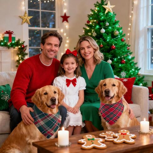 2 PCS Christmas Dog Bandanas with Tassels, Two-Sided Classic Red & Green Plaid Dog Apparel & Accessories, Trendy & Country Triangle Holiday Pet Scarf & Photo Prop for Medium, Large Dogs(Large) in Saudi Arabia
