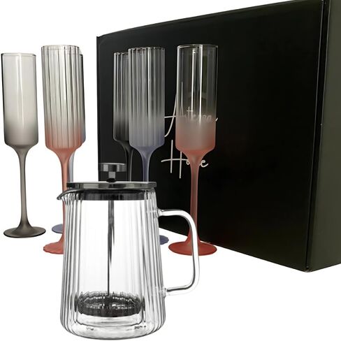 Coffee & Cheers Gift Bundle – Elegant French Press with Hand -Blown Champagne Flutes in Saudi Arabia