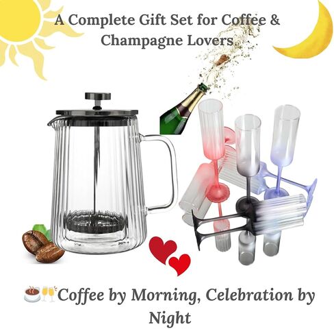 Coffee & Cheers Gift Bundle – Elegant French Press with Hand -Blown Champagne Flutes in Saudi Arabia