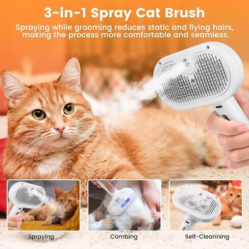 Pet Hair Removal Comb,3-in-1 Cat Brush For Shedding, 2025 New Model,Silent Painless Massage Cleaning Grooming Tool for Cats and Dogs Shedding,with Water Tank and Release Button(Pink) in Kuwait