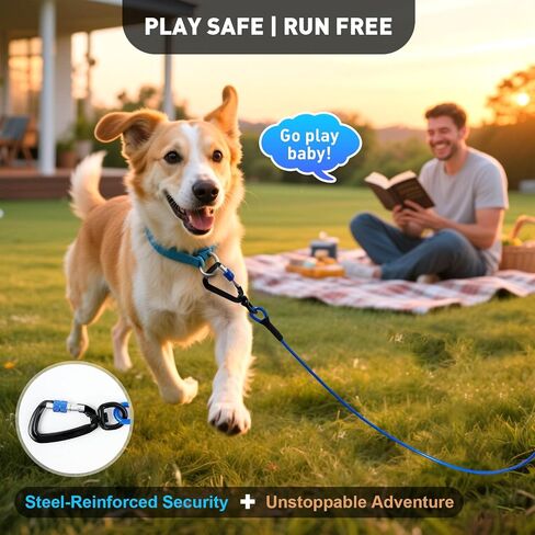كابل ربط الكلاب بطول 10 أقدام مقاوم للمضغ عالي التحمل، عداء خالٍ من التشابك مع دوران 360 درجة ومشبك قفل للكلاب الكبيرة التي يصل وزنها إلى 250 رطلاً - مقود مقاوم للصدأ للفناء والتخييم والخارج (برتقالي 10 أقدام) in Kuwait