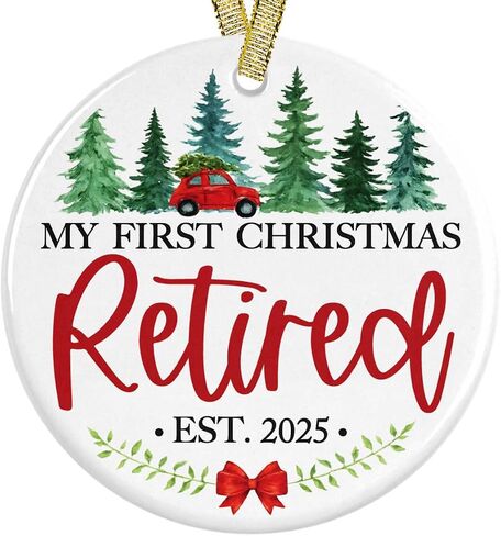 My First Christmas Retired Ornament 2025 – 3" Ceramic Holiday Keepsake for Newly Retirees Men or Women – Funny Retirement Gift for Coworker, Boss, or Employee in Saudi Arabia