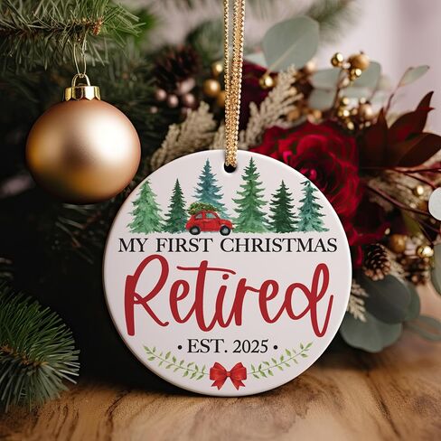 My First Christmas Retired Ornament 2025 – 3" Ceramic Holiday Keepsake for Newly Retirees Men or Women – Funny Retirement Gift for Coworker, Boss, or Employee in Saudi Arabia