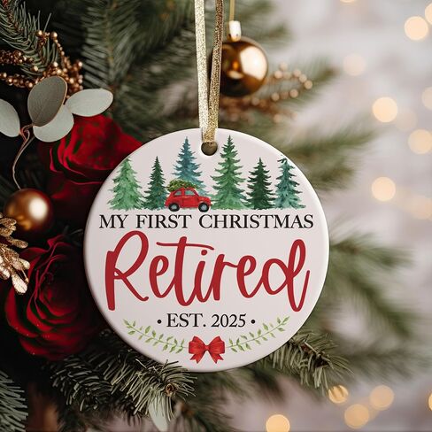 My First Christmas Retired Ornament 2025 – 3" Ceramic Holiday Keepsake for Newly Retirees Men or Women – Funny Retirement Gift for Coworker, Boss, or Employee in Saudi Arabia