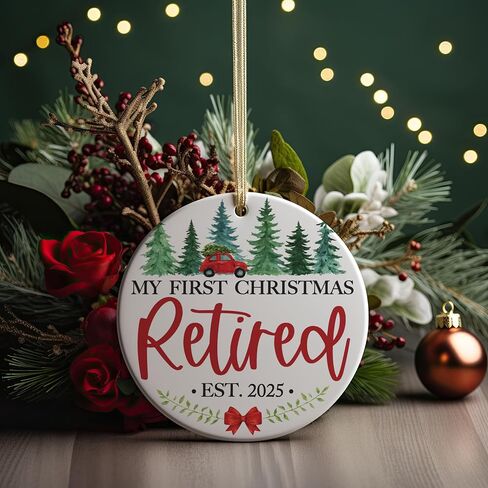 My First Christmas Retired Ornament 2025 – 3" Ceramic Holiday Keepsake for Newly Retirees Men or Women – Funny Retirement Gift for Coworker, Boss, or Employee in Saudi Arabia