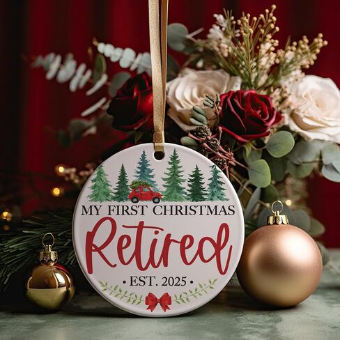 My First Christmas Retired Ornament 2025 – 3" Ceramic Holiday Keepsake for Newly Retirees Men or Women – Funny Retirement Gift for Coworker, Boss, or Employee in Saudi Arabia