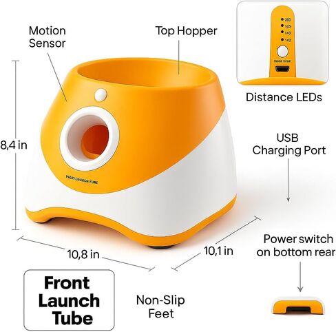 قاذف كرات الكلب - قاذف كرات التنس التفاعلي التلقائي للحيوانات الأليفة مع 6 كرات، شحن USB وإعدادات مسافات متعددة للتدريب الداخلي والخارجي ولعبة اللعب للكلاب الصغيرة والمتوسطة (أصفر) in Kuwait